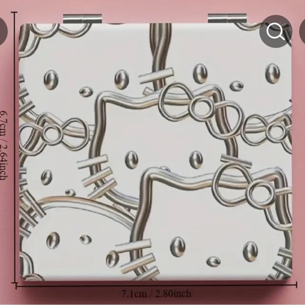 Silver and White Hello Kitty Patterned Compact Mirror